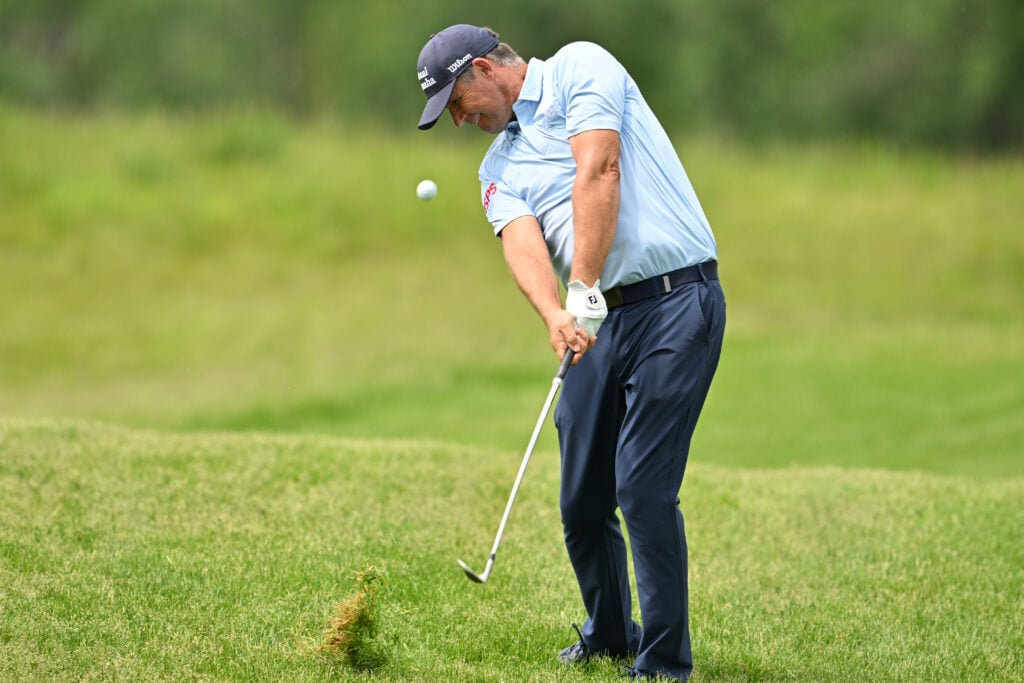 Padraig Harrington of Ireland plays a shot on the eighth green during the first round of the RBC Canadian Open