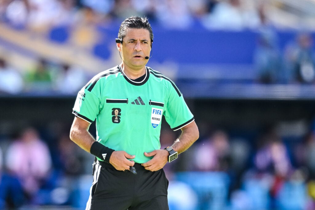 Referee Alireza Faghani looks on during the FIFA World Cup 2026 Group I match between France and Senegal at New York New Jersey Stadium.