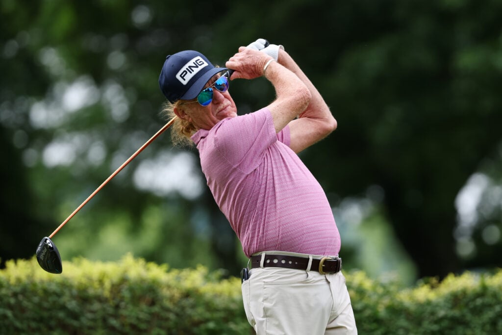 Miguel Angel Jiménez of Spain hits his tee on the second hole during the first round of the DICK'S Open 2026