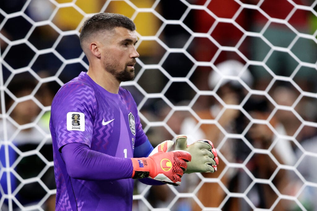 Mathew Ryan of Australia during the World Cup match between Australia v Egypt at the Dallas Stadium.