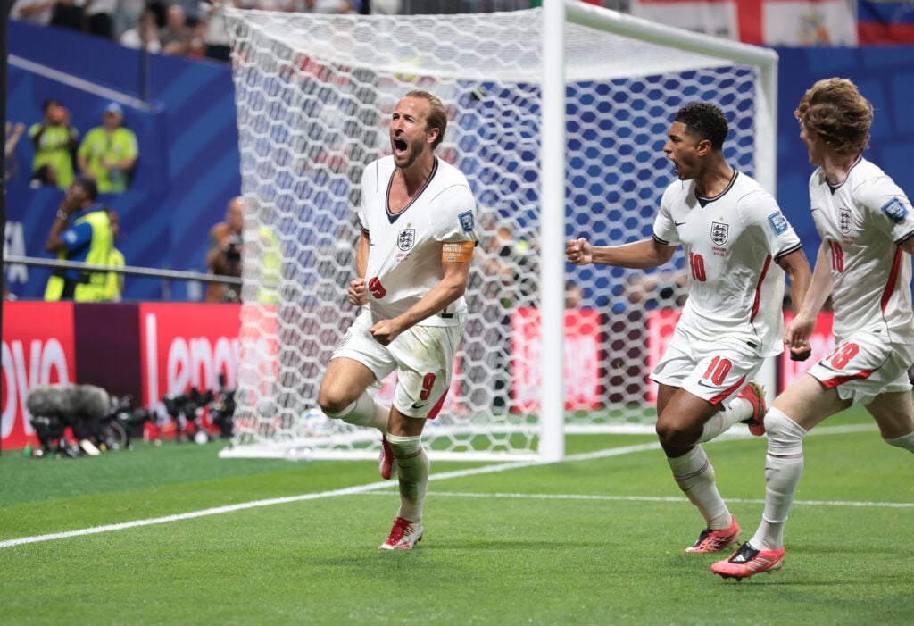 Harry Kane scores for England at the World Cup