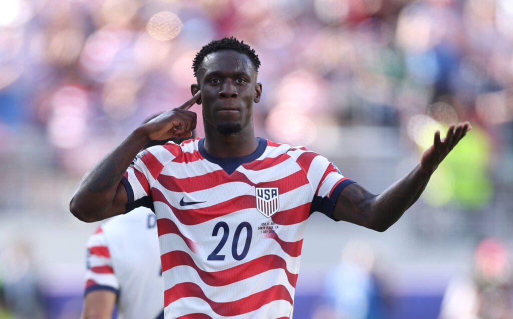Folarin Balogun of USA during the FIFA World Cup 2026 Round Of 32 match between United States and Group B/E/F/I/J Third Place at San Francisco Bay Area Stadium on July 01, 2026 in Santa Clara, California.