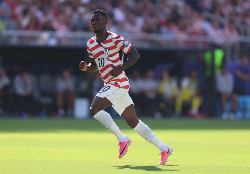 Folarin Balogun of USA during the FIFA World Cup 2026 Round Of 32 match between United States and Group B/E/F/I/J Third Place at San Francisco Bay Area Stadium on July 01, 2026 in Santa Clara, California.