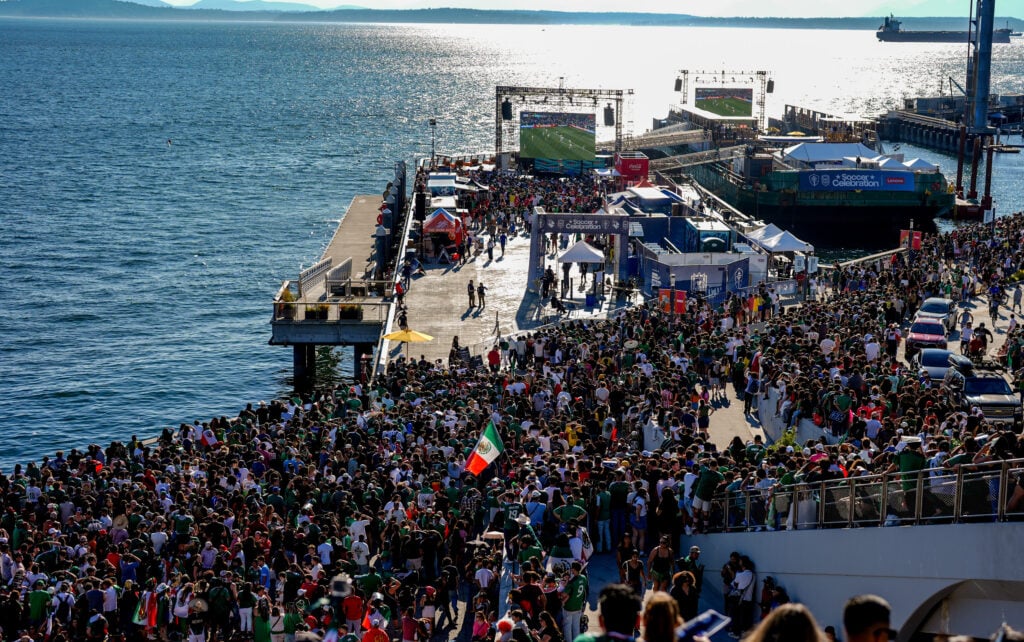 Fans gather at Seattle Waterfront for FIFA World Cup match