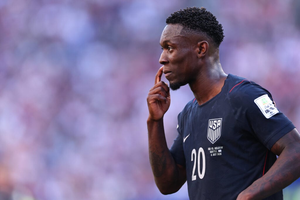 olarin Balogun of USA during the FIFA World Cup 2026 Round Of 16 match between USA and Belgium at Seattle Stadium.