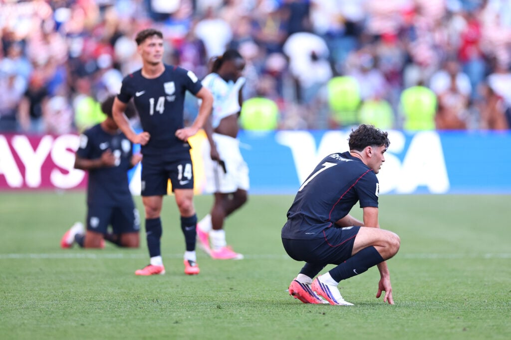 A dejected Giovanni Reyna of USA after being knocked out during the FIFA World Cup 2026 Round Of 16 match between USA and Belgium.