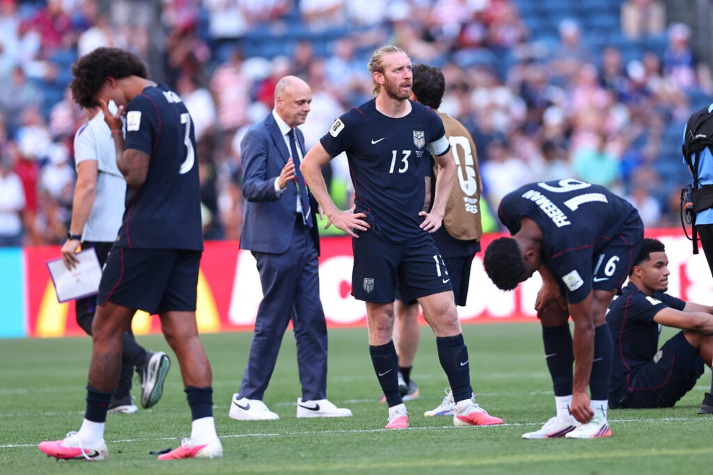 A dejected Tim Ream of USAafter being knocked out during the FIFA World Cup 2026 Round Of 16 match between USA and Belgium at Seattle Stadium on July 6, 2026 in Seattle, United States.