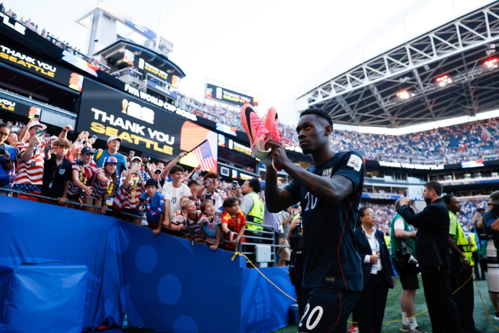 Folarin Balogun #20 of the United States walks off the field after the FIFA World Cup 2026 Round of 16 match between the USA and Belgium on July 6, 2026 at Seattle Stadium in Seattle, Washington.