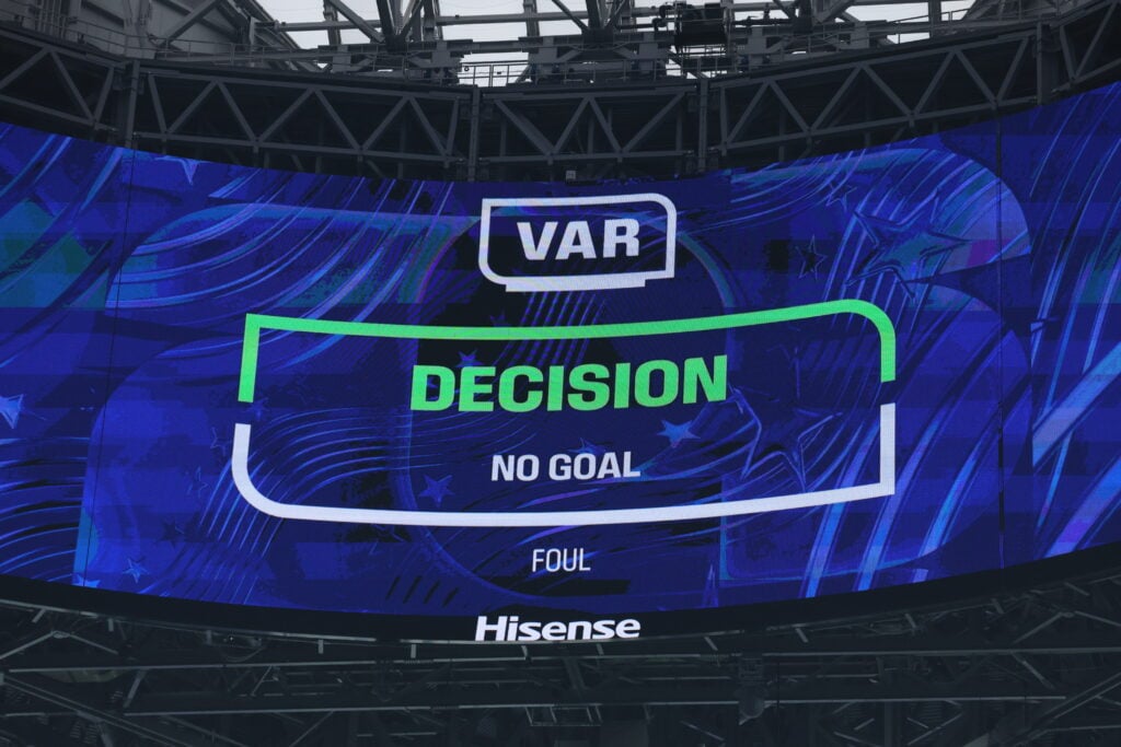 VAR shows no goal Decision during the FIFA World Cup 2026 Round of 16 match between Argentina and Egypt at Atlanta Stadium.
