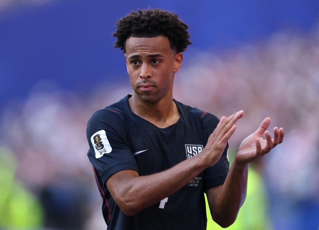 Tyler Adams #4 of the United States reacts as he is substituted during the FIFA World Cup 2026 Round of 16 match between USA and Belgium at Seattle Stadium