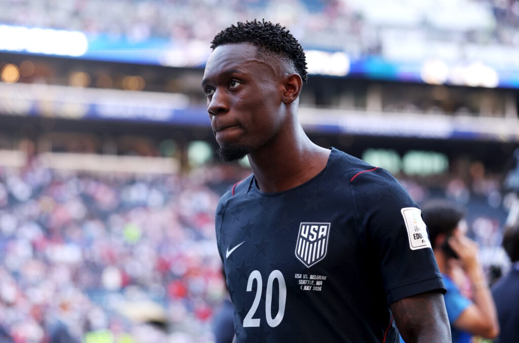 Folarin Balogun #20 of the United States walks off the field after the FIFA World Cup 2026 Round of 16 match between the USA and Belgium on July 6, 2026 at Seattle Stadium in Seattle, Washington.