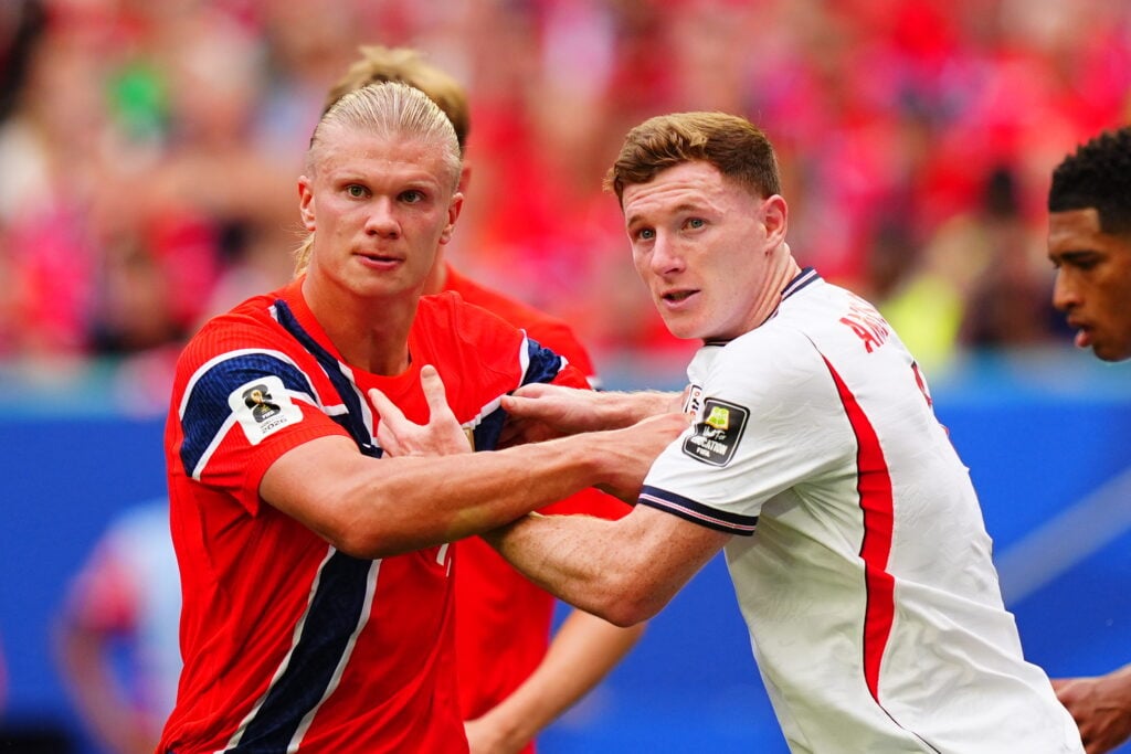 Erling Haaland and Elliott Anderson during England vs Norway