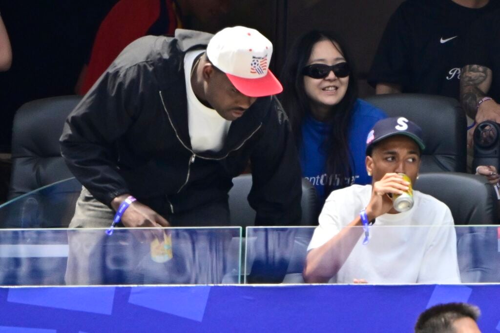 Pharrell Williams pictured during the FIFA World Cup 2026 round of 8 match between Spain and Belgium