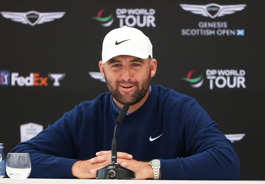 Scottie Scheffler speaks to the media ahead of the Scottish Open