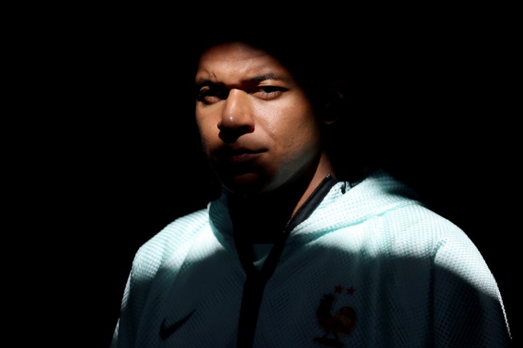 Kylian Mbappe #10 of France looks on in the tunnel before the FIFA World Cup 2026 Quarter Final match between France and Morocco at Boston Stadium.