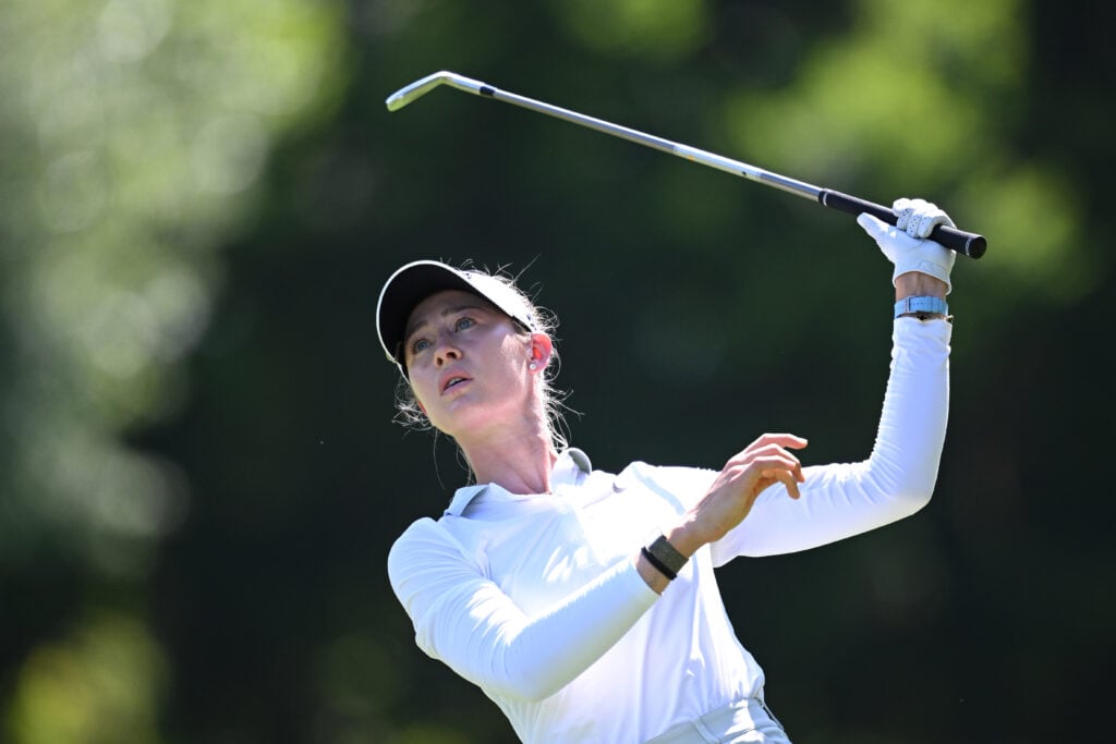 Nelly Korda of the United States plays a shot on the 13th hole during the second round of The Amundi Evian Championship