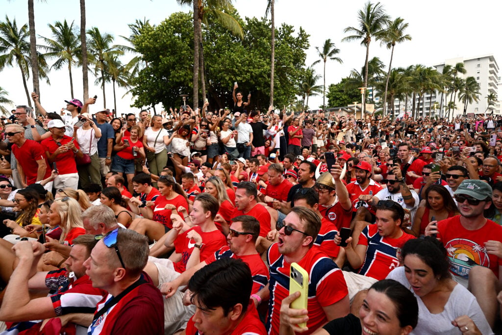 Norwegian Soccer Fans Gather In Miami Ahead Norway v England Quarter Final World Cup Match