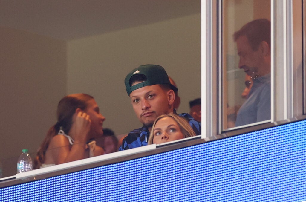 Patrick Mahomes of the Kansas City Chiefs attends the FIFA World Cup 2026 Quarter Final match between Argentina and Switzerland at Kansas City Stadium