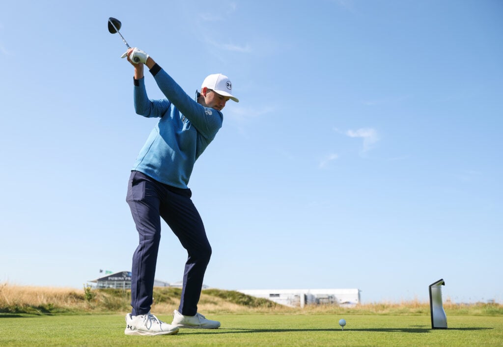 Jordan Spieth of the United States tees off on the 14th hole prior to The 154th Open Championship at Royal Birkdale