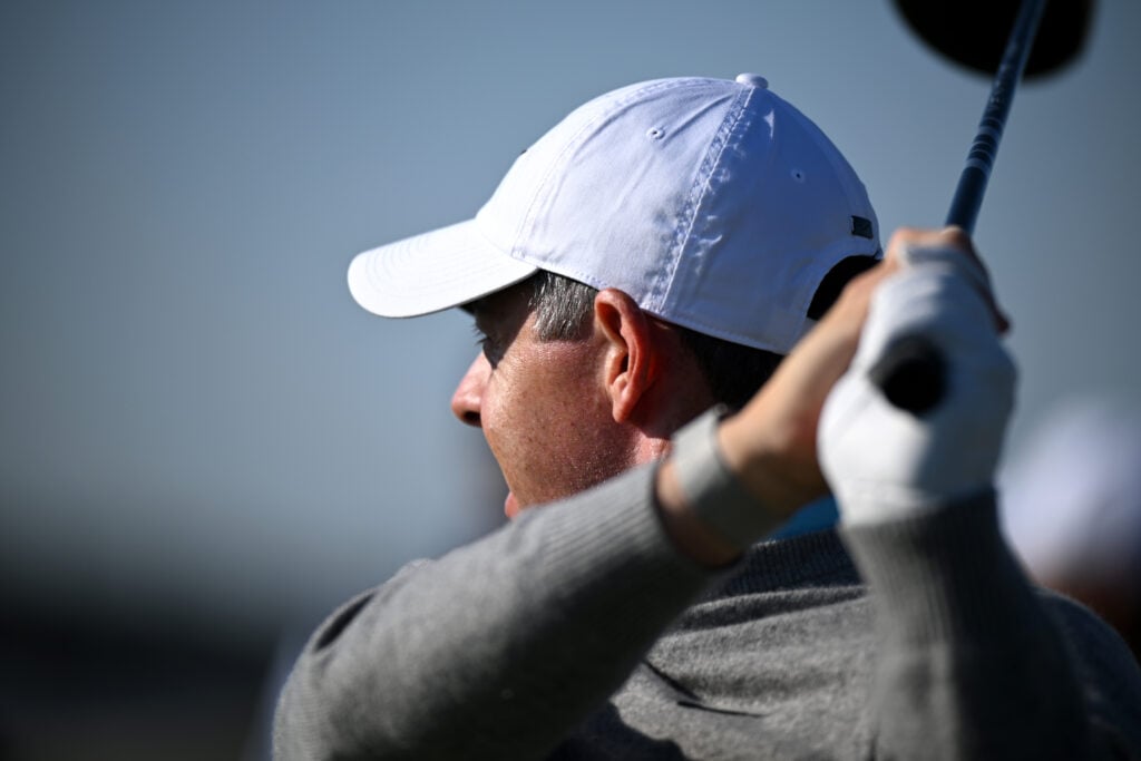 Rory McIlroy hits a tee shot during a practice round at Royal Birkdale ahead of The Open Championship