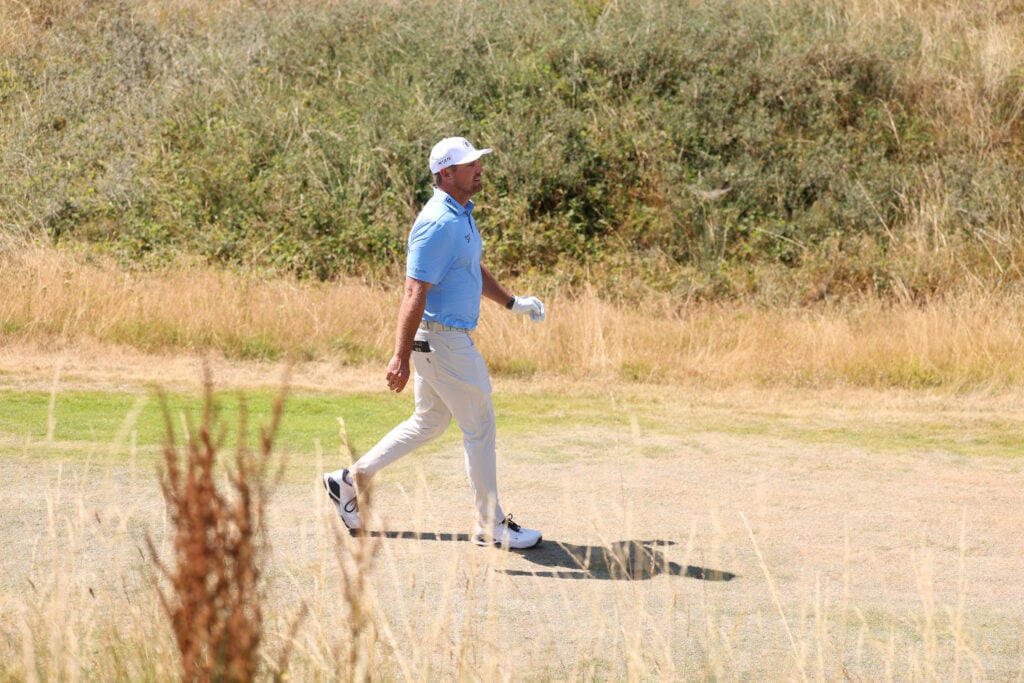 Bryson DeChambeau on the first hole at Royal Birkdale during a practice round ahead of The Open Championship
