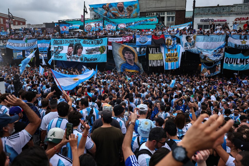 Argentina fans gather one day ahead of the FIFA World Cup 2026 Semi Final match against England