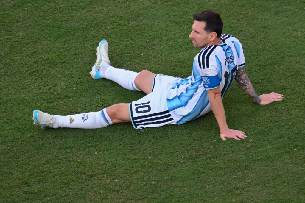 Lionel Messi #10 of Argentina reacts after the 0-1 loss during the FIFA World Cup 2026 Final match between Spain and Argentina at New York New Jersey Stadium.