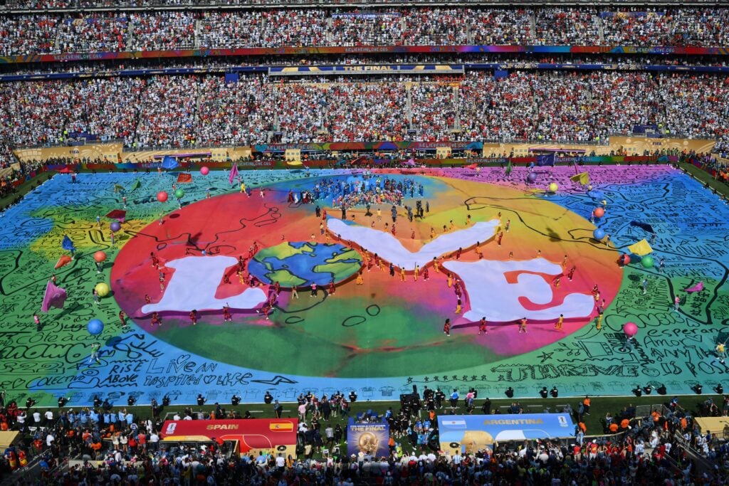 Artists perform during the halftime show of the 2026 World Cup football tournament final match between Spain and Argentina at the New York/New Jersey Stadium in East Rutherford on July 19, 2026.