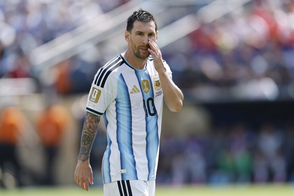 Lionel Messi of Argentina during the 2026 FIFA World Cup final between Spain and Argentina at the New York/New Jersey Stadium.