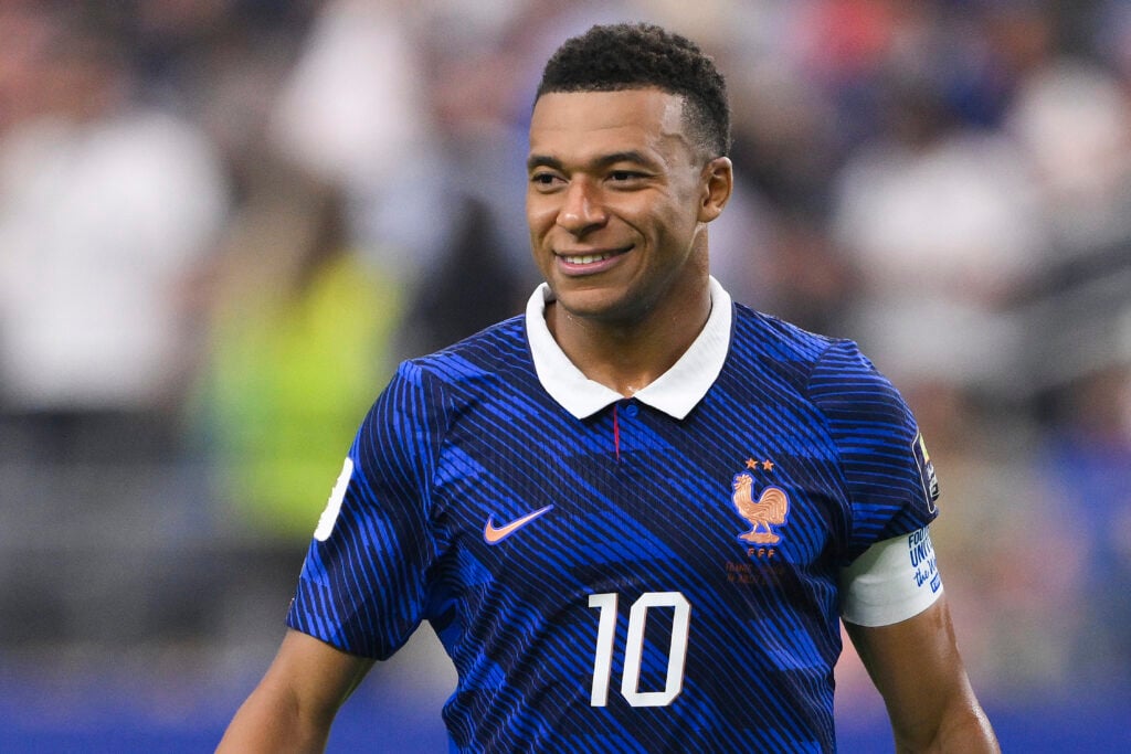 Kylian Mbappe #10 of France looks on during the FIFA World Cup 2026 Semi Final match between France and Spain at Dallas Stadium.