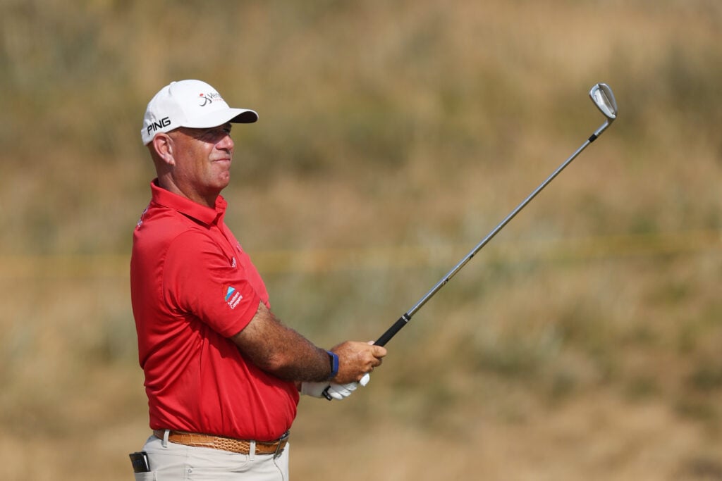 Stewart Cink of the United States plays his second shot on the third hole on day one of the The 154th Open Championship at Royal Birkdale