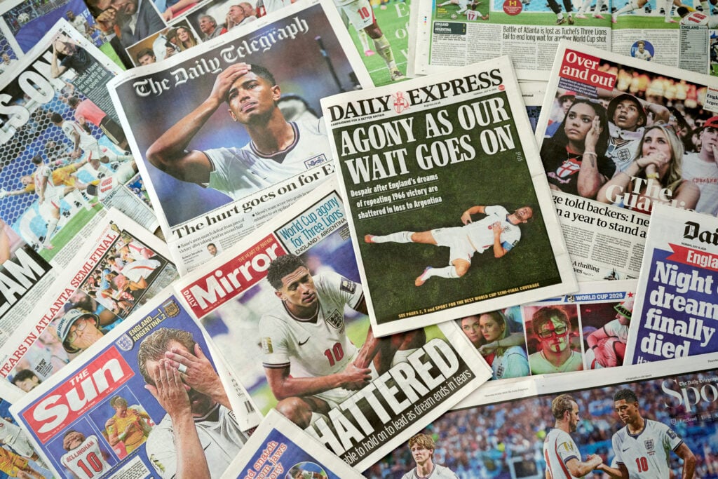 UK Press Notes England Loss To Argentina In Semi-Final FIFA World Cup Match