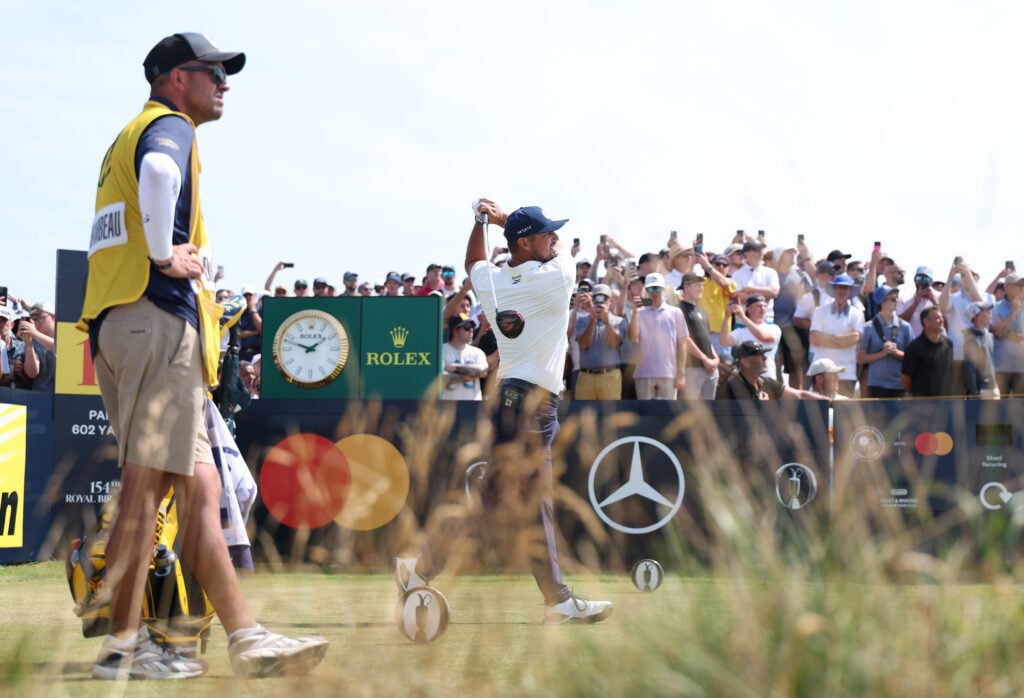 Bryson DeChambeau tees off on the 14th hole during the first round of The Open Championship at Royal Birkdale