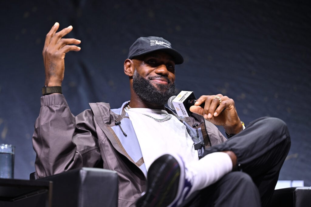 LeBron James speaks onstage during the mind the game panel at Fanatics Fest NYC 2026 at Jacob Javits Center