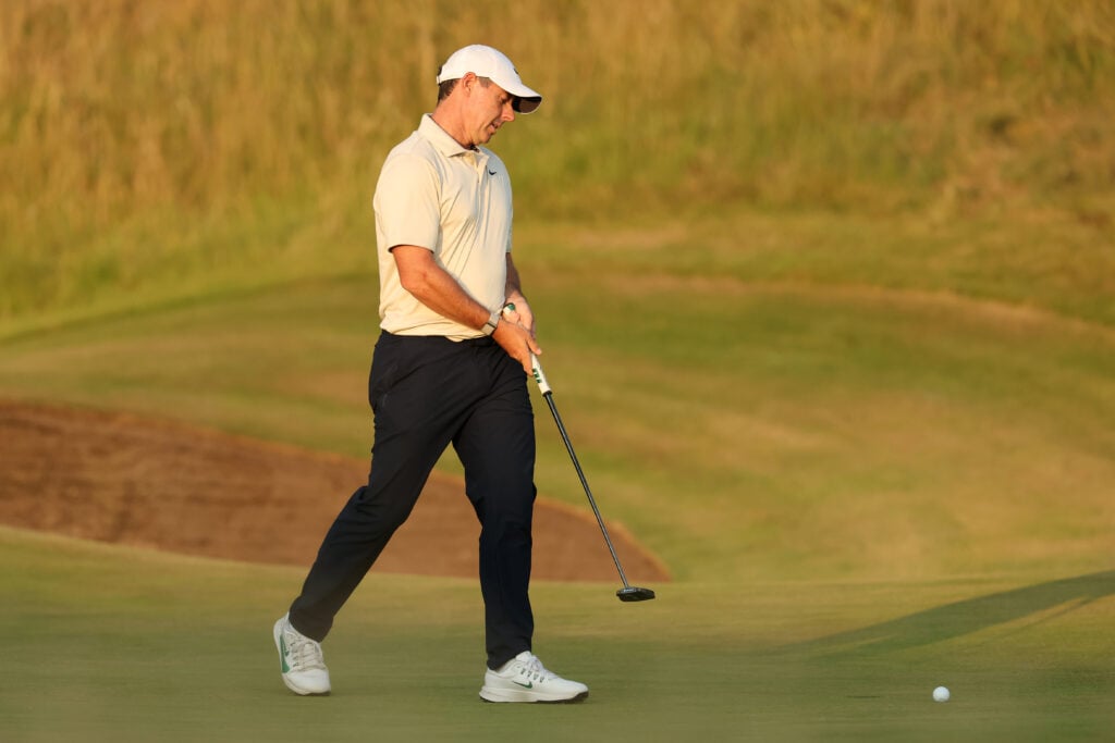 Rory McIlroy reacts to a missed putt on the 17th hole at Royal Birkdale during the first round of The Open Championship
