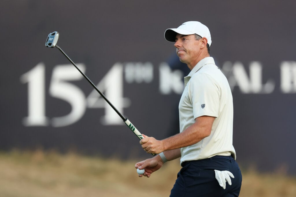Rory McIlroy acknowledges the crowd at Royal Birkdale as he plays the 18th hole in the first round of The Open Championship