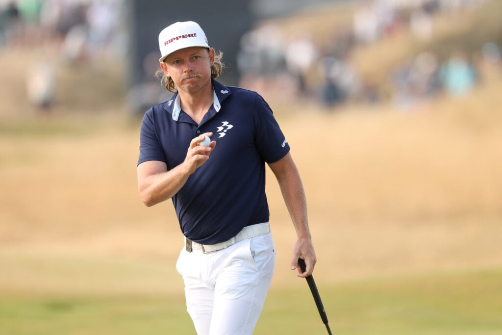 Cameron Smith of Australia reacts following putt shot on the fourth green on day two of the The 154th Open Championship at Royal Birkdale