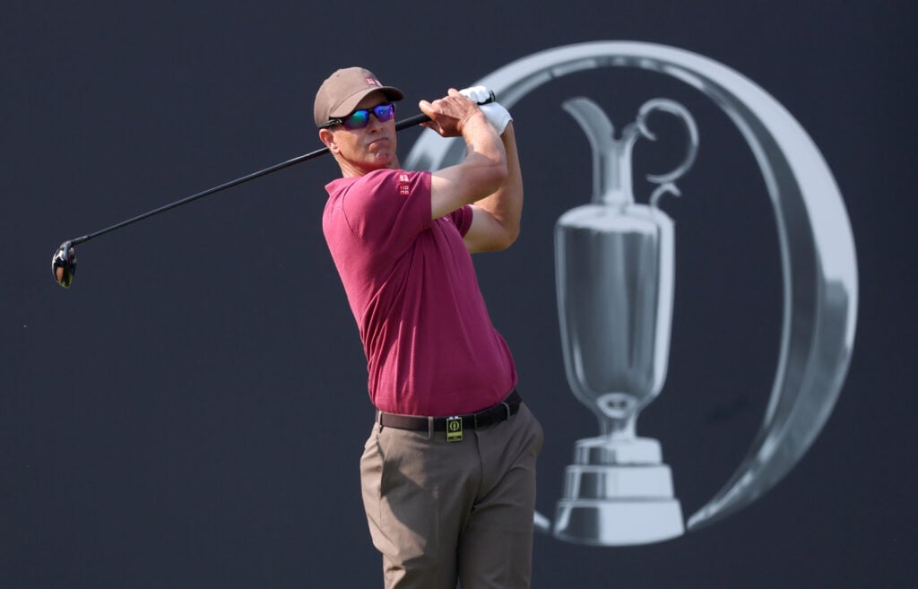 Adam Scott of Australia tees off on the first hole on day two of the The 154th Open Championship at Royal Birkdale