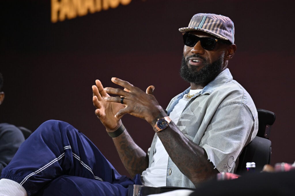 LeBron James speaks onstage during The Shop Live panel at Fanatics Fest NYC 2026 at Jacob Javits Center.