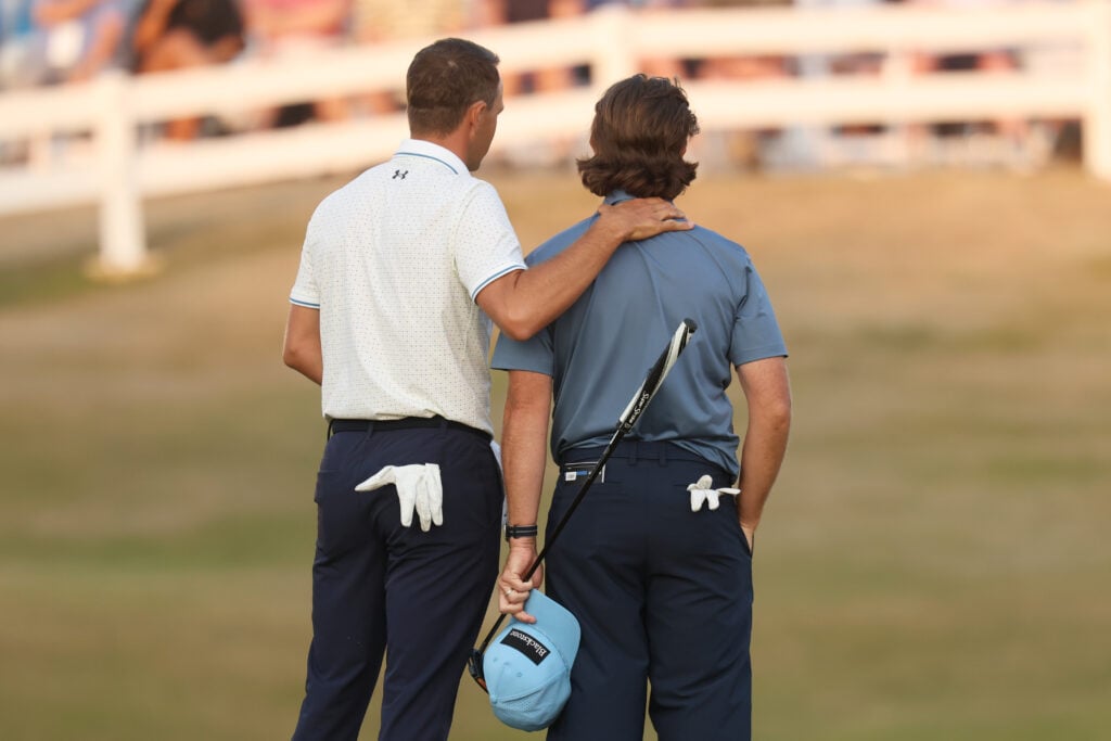 Jordan Spieth embraces Tommy Fleetwood at The Open 2026