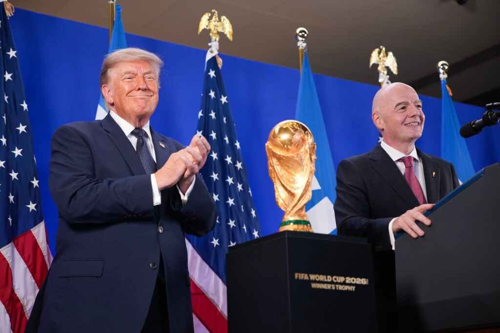 FIFA President Gianni Infantino delivers remarks alongside U.S. President Donald Trump at a FIFA Reception at Trump Tower on July 17, 2026 in New York City. Later this weekend Trump will attend the FIFA World Cup 2026 Final between Spain and Argentina at MetLife Stadium