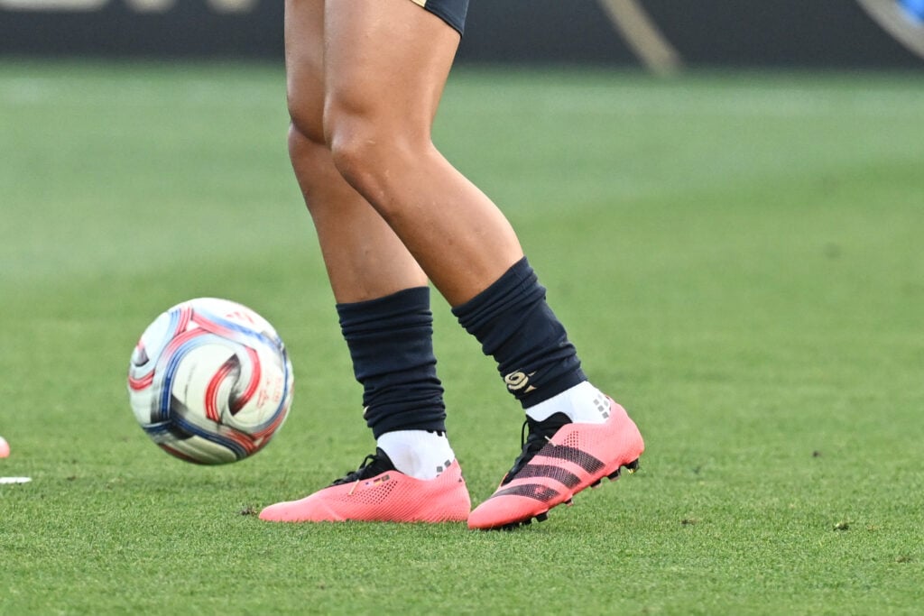A detailed view of the Adidas 3D printed custom boots worn for the first time by Philadelphia Union midfield Cavan Sullivan
