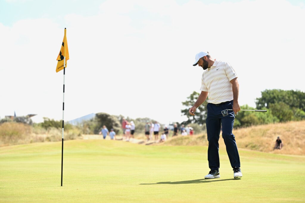 Scottie Scheffler on the first green during the final round of The Open Championship