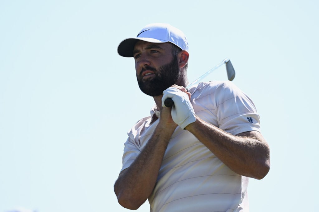 Scottie Scheffler of the United States tees off on the 15th hole during Day Four of the The 154th Open Championship at Royal Birkdale