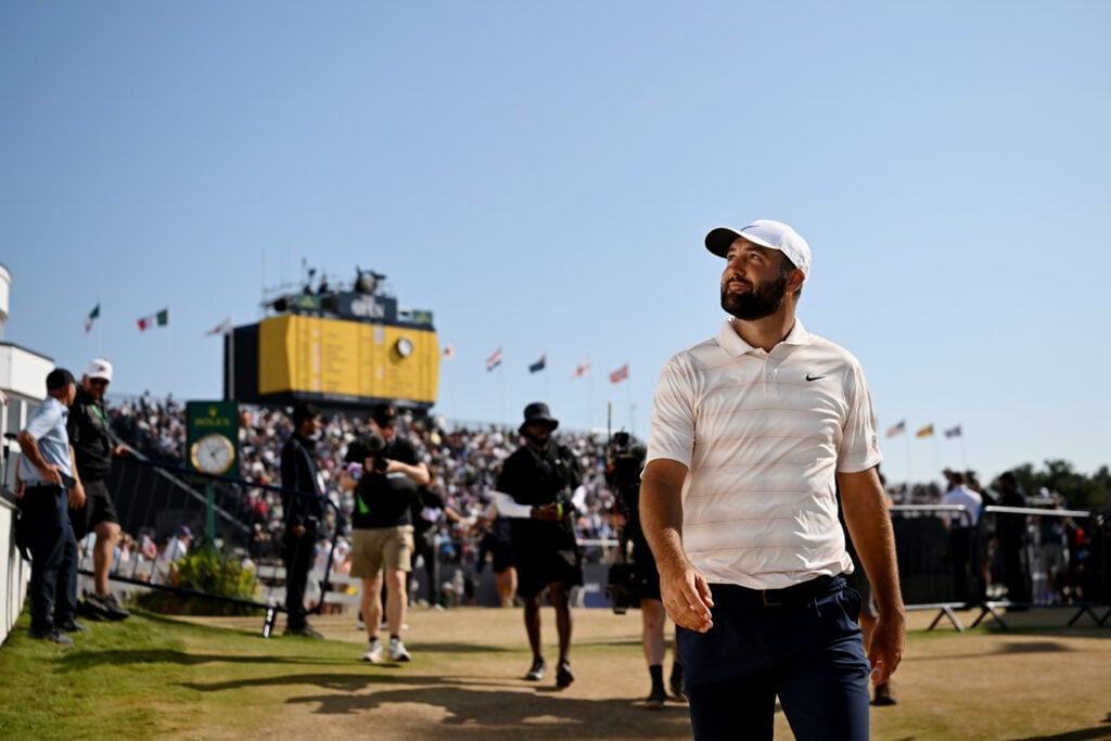 Scottie Scheffler of the United States leaves the 18th green during Day Four of the The 154th Open Championship at Royal Birkdale