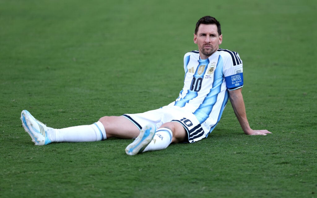 Lionel Messi #10 of Argentina reacts after the 0-1 loss during the FIFA World Cup 2026 Final match between Spain and Argentina at New York New Jersey Stadium.