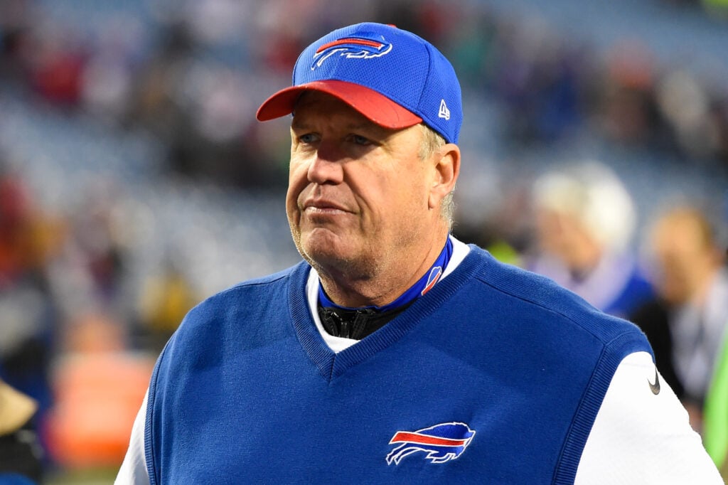 Head coach Rex Ryan of the Buffalo Bills walks off the field following the game against the Miami Dolphins at New Era Field.