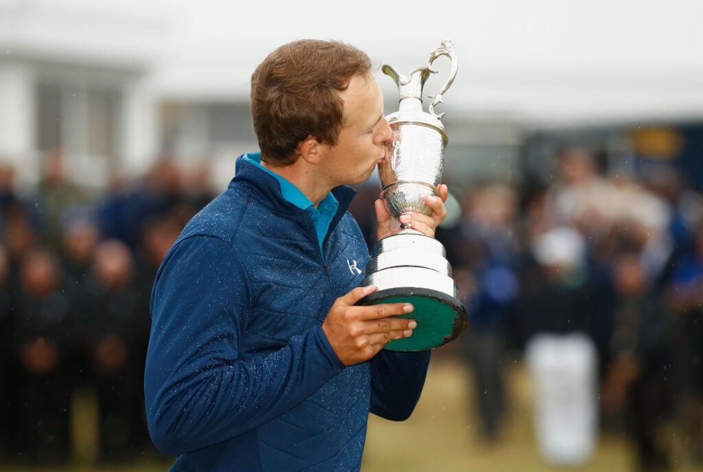 Jordan Spieth kisses the Claret Jug after winning The Open Championship in 2017