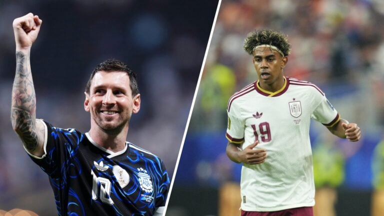Lionel Messi celebrates Argentina's win against England to reach the World Cup final, Lamine Yamal in action for Spain against France