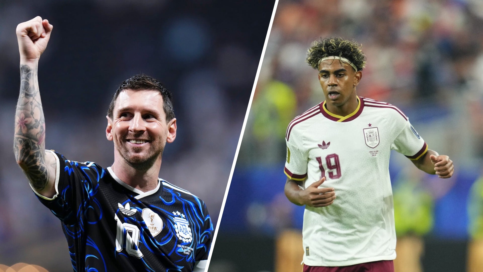Lionel Messi celebrates Argentina's win against England to reach the World Cup final, Lamine Yamal in action for Spain against France